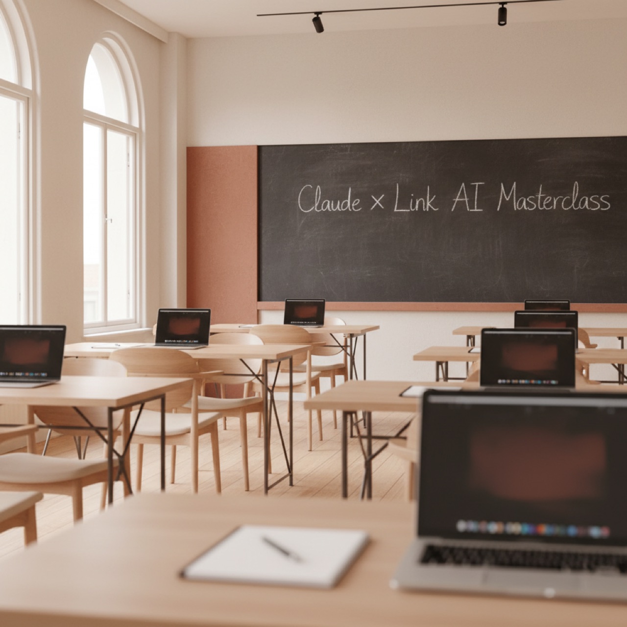 Klaslokaal met schoolbord — Claude × Link AI Masterclass